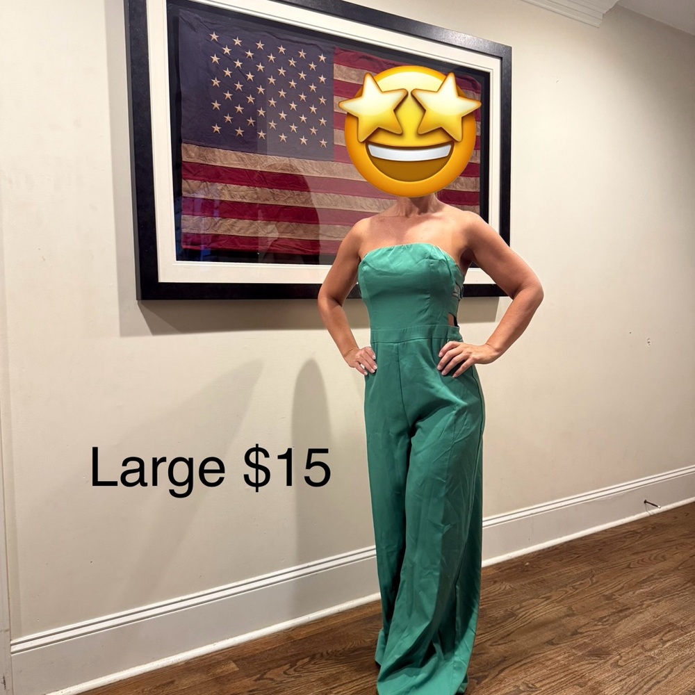 Lulu's Teal Strapless Jumpsuit